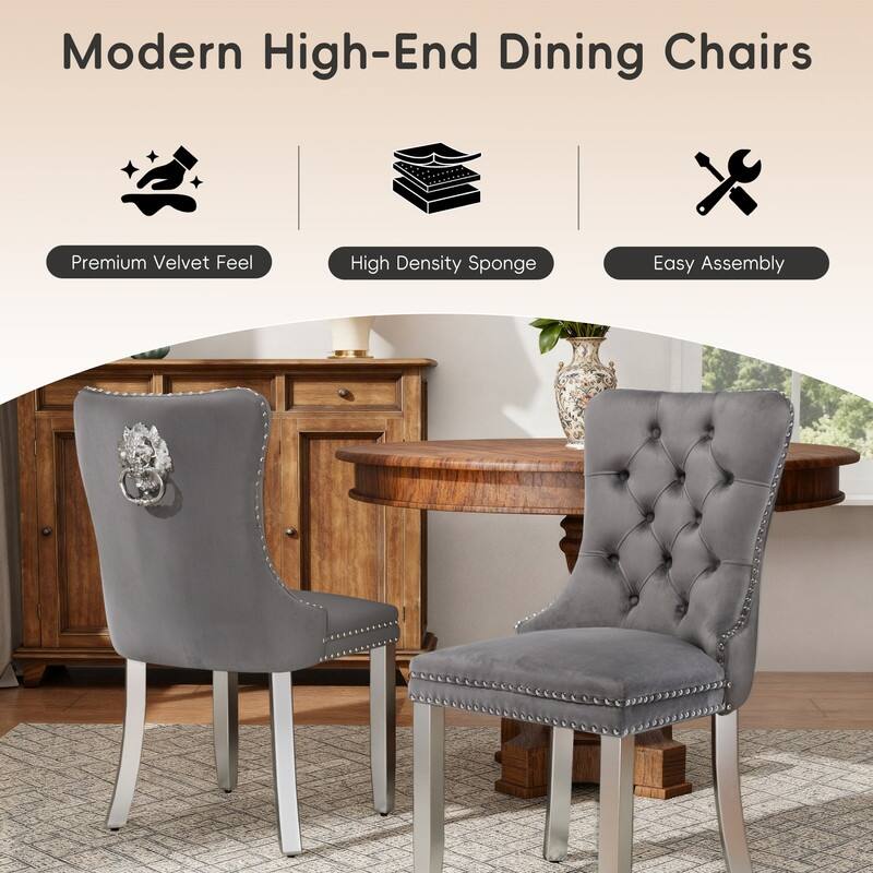 High-end Tufted Velvet Upholstered Nailhead Dining Chair Set of 6