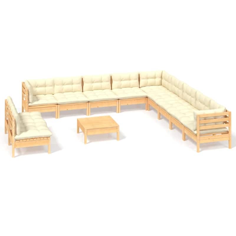 vidaXL Solid Pinewood Patio Lounge Set 12 Piece with Cushions Multi Colors