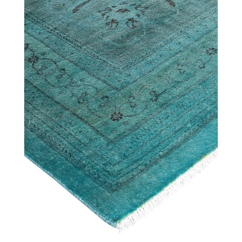 Overdyed, One-of-a-Kind Hand-Knotted Area Rug - Blue - 12' 2" x 15' 1"