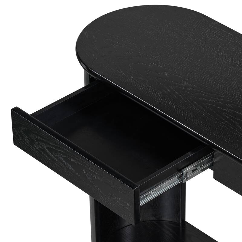 59.8"Modern Veneer Console Table with 3 Drawers,Farmhouse Entryway Table with Shelf,Wood Sofa Table with Semi-Circular Design