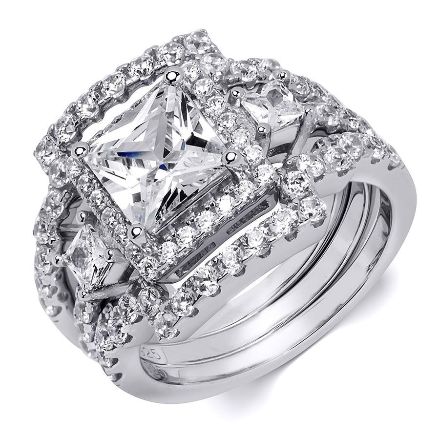 MayaMila 4.0 Carat CZ Womens 3 pcs Wedding BAND Engagement RING Set Sterling Silver