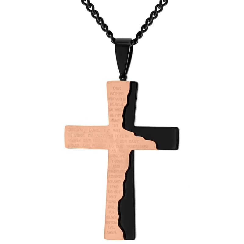 Steel Nation Stainless Steel Lord's Prayer Cross Pendant - Rose