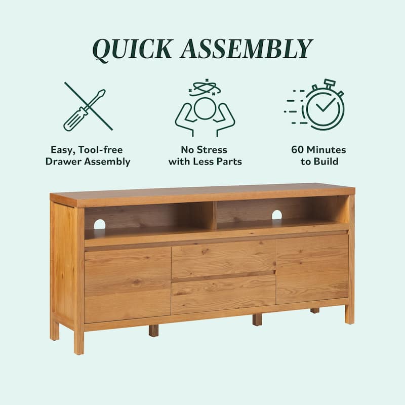 Middlebrook Farmhouse Rustic Solid Oak Wood 65" Sideboard with Storage