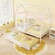 preview thumbnail 5 of 18, Gymax Twin Size House Bed with Trundle Wooden Platform Bed w/ Roof