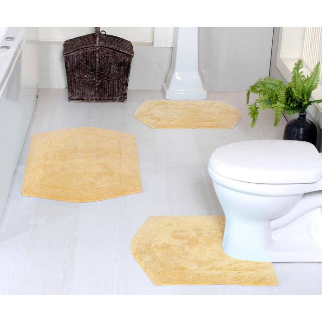 Home Weavers Waterford Collection Genuine Absorbent Cotton 3-Piece Bath Rug Set 17"x24", 21"x34", 20"x20" - Yellow