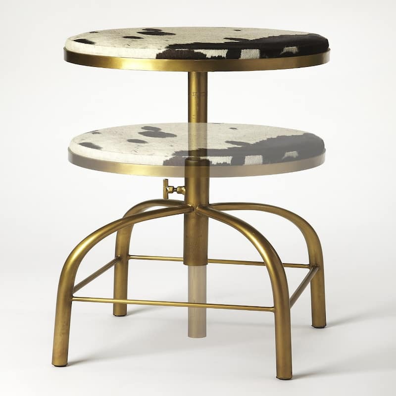 Leather Swivel Bar Stool with Gold Frame Adjustable Height - 16.5” x 16.5” x 26” (D x W x H)