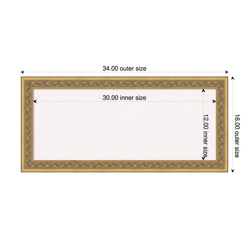 Carter Dark Gold Wood Framed Cork Board - Bulletin Board, Organization Board, Pin Board - White - 34 x 16 in