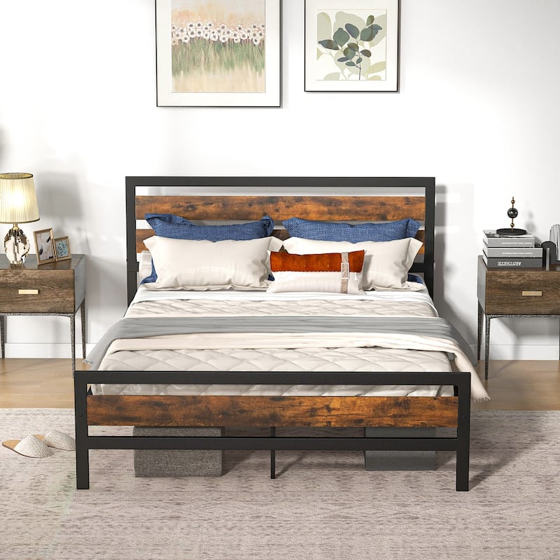 Costway Full/Queen Industrial Metal Platform Bed Frame Rustic