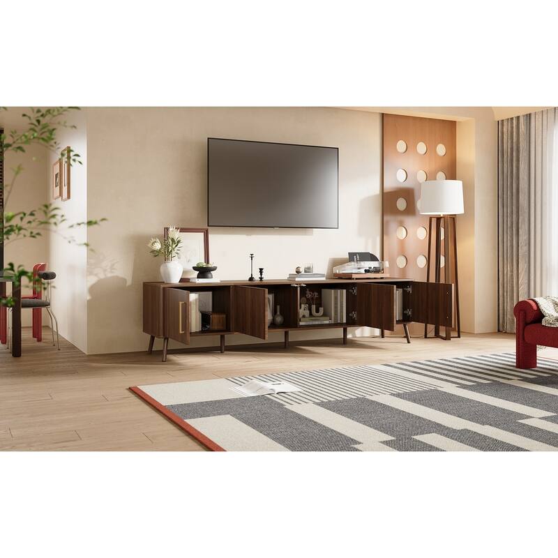 78" Modern TV Stand for TVs up to 85", Media Console with Doors & Solid Wood Legs, Entertainment Center with Storage