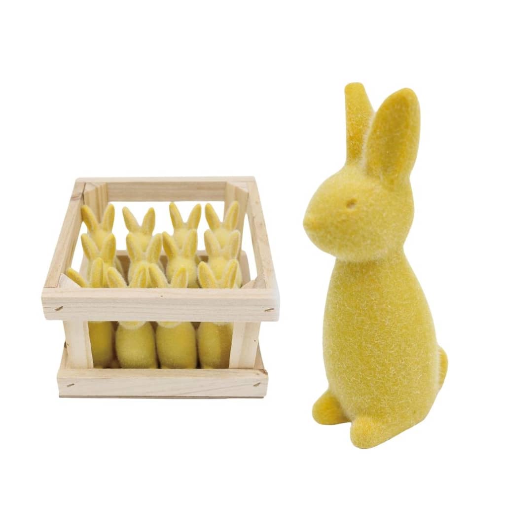 Transpac Mini Resin Flocked Yellow Easter Bunny in Crate S Home Decorations Easter