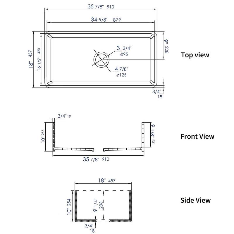 ALFI brand ABF3618 36" White Thin Wall Single Bowl Smooth Apron Fireclay Kitchen Farm Sink