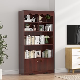 5 Tier Bookshelves Display Cabinet with Door and Shelves - Bed Bath ...