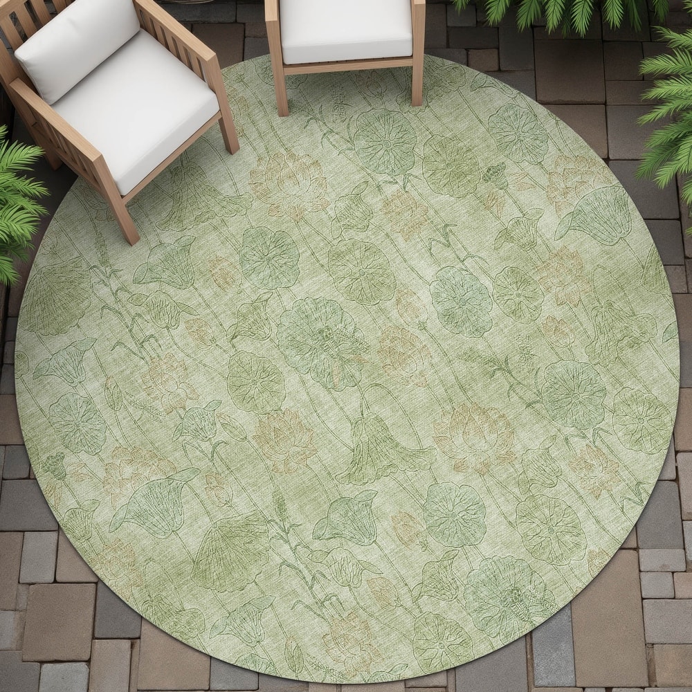 Machine Washable Indoor/Outdoor Modern Floral Chantille Rug