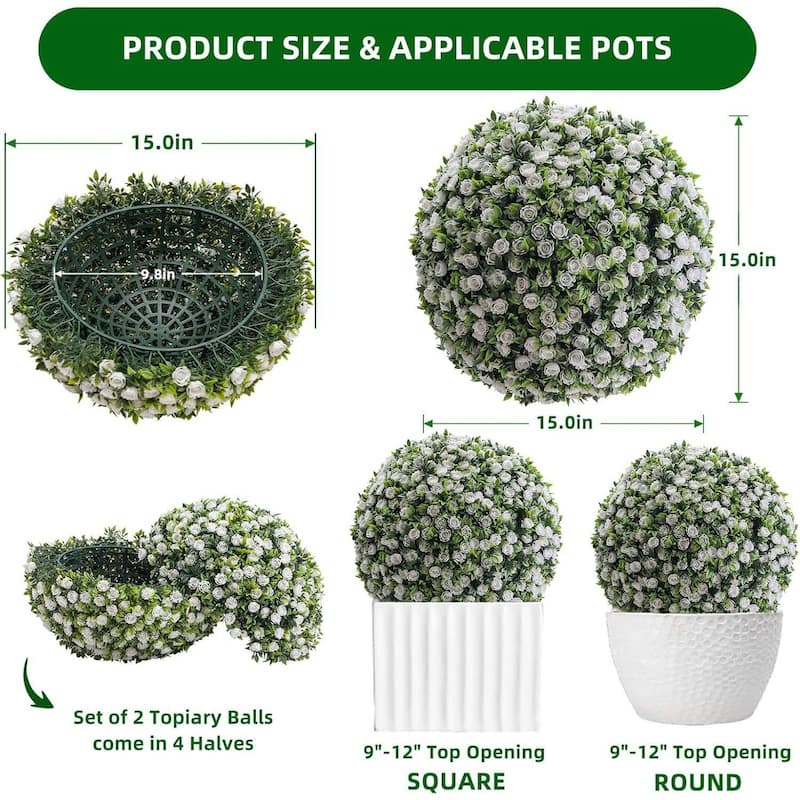 2PCS 15" Artificial Flower Topiary Decorative Balls for Home Decor - 15.7 inch