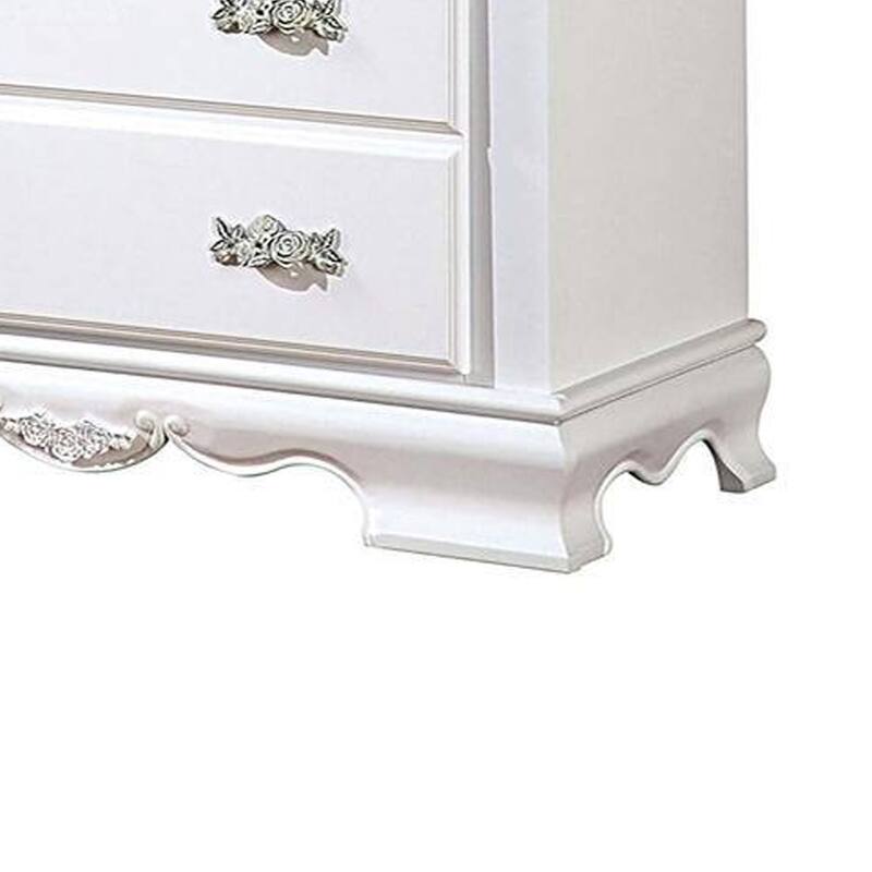 Auri 52 Inch Tall Dresser Chest, 5 Drawers, Crown Molding, White Wood