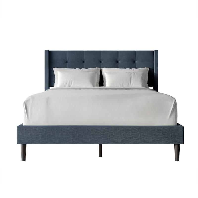 CraftPorch Elegance Wingback Upholstered Linen Bed - Blue - Twin
