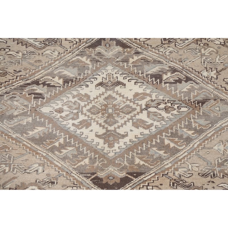 Vintage Geometric Distressed Heriz Persian Area Rug Wool Hand-knotted - 7'0" x 9'2"