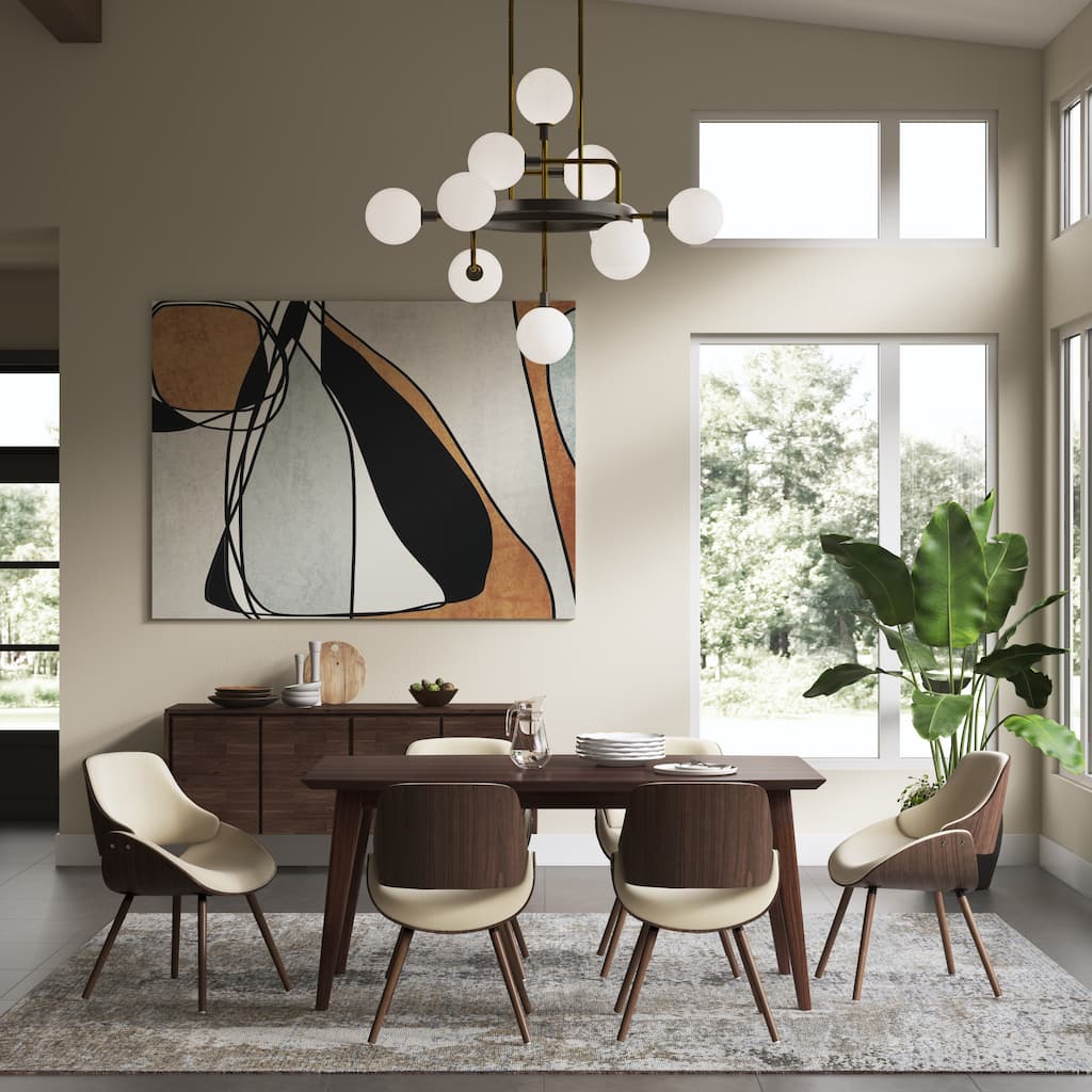 WYNDENHALL Malone/Tierney Modern 7Pc Dining Set with 6 Bentwood Dining Chairs in Natural Woven Poly Fabric &66"Wide Table