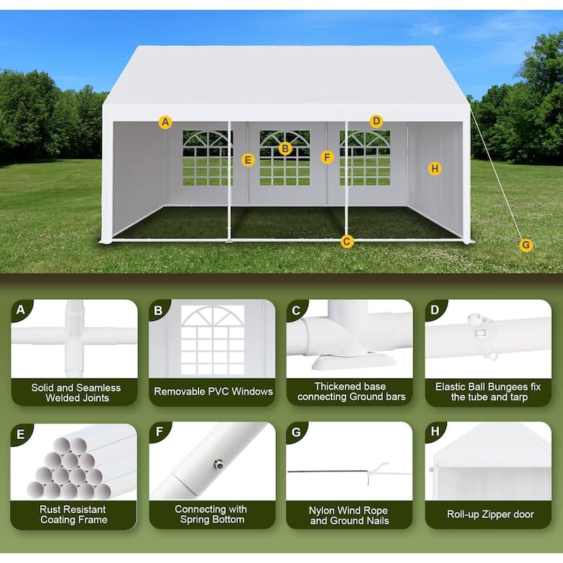Outdoor Wedding Canopy Tents for Parties with Removable Sidewalls & 3 Storage Bags, Waterproof Gazebo Shelter