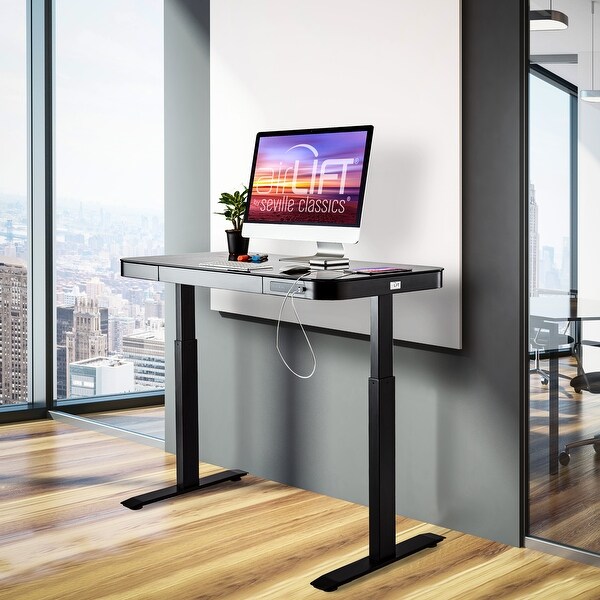 AIRLIFT 47.5 in Tempered Glass Electric Standing Desk Top Dual 2.4
