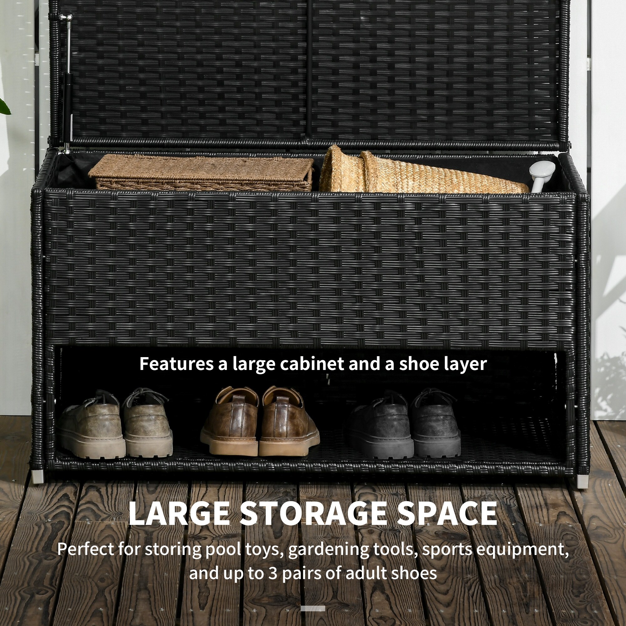 Outsunny Outdoor Deck Box Shoe Storage PE Rattan Wicker Towel Rack with Liner for Indoor Outdoor Bed Bath Beyond 37078567
