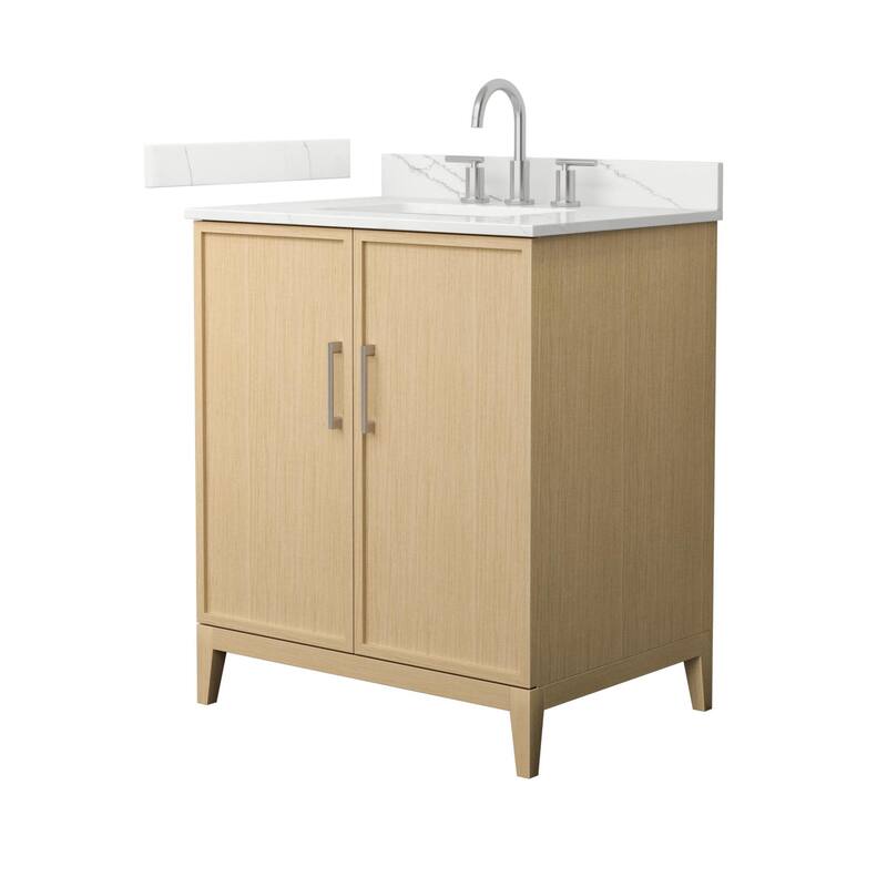 Wyndham Collection WCH717130S-QTZ-US3MXX Elan 30" Free Standing Single - White Oak / Giotto Quartz Top / Brushed Nickel