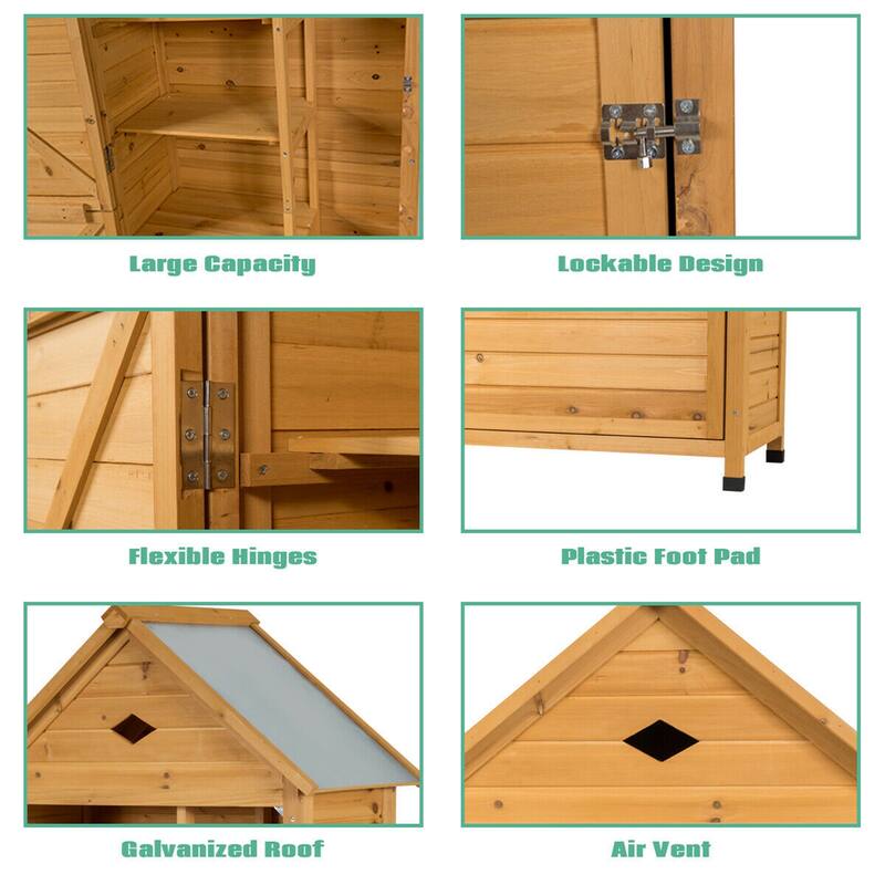 Gymax Outdoor Storage Shed Lockable Wooden Garden Tool Storage Cabinet - As Picture Description