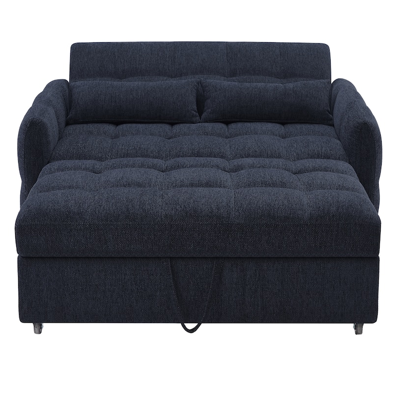 Roomfitters Loveseat Pull-Out Sofa Bed, Tufted Sleeper with Adjustable Backrest, USB Ports, and Lumbar Pillows for Living Room