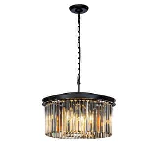 9-Lights Modern 20" Matte Black 2-Tier Round Fringe Crystal Chandelier