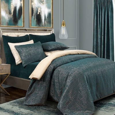 HiEnd Accents Hayworth Deep Teal & Gold Comforter Set, 3PC