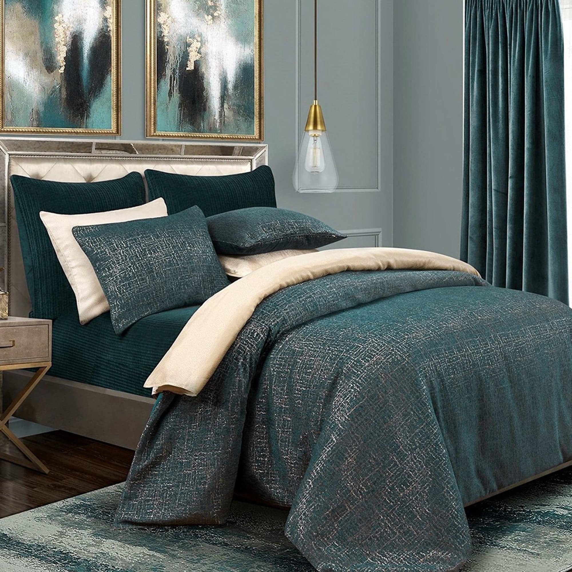 HiEnd Accents Hayworth Deep Teal & Gold Comforter Set, 3PC