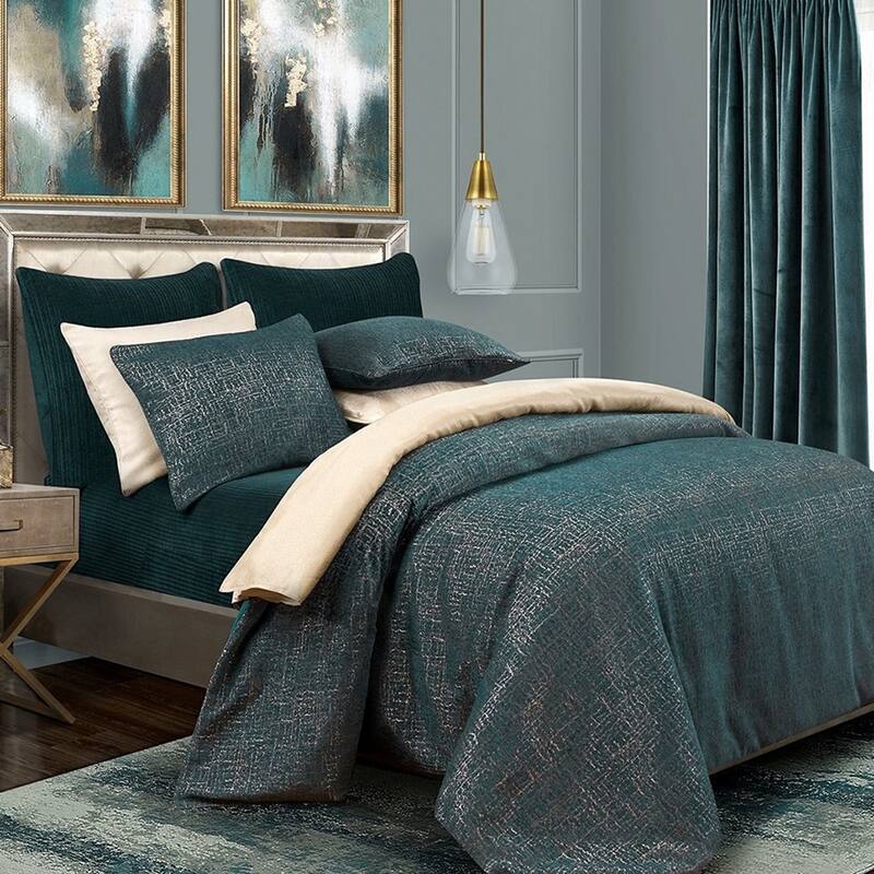 HiEnd Accents Hayworth Deep Teal & Gold Euro Sham, 27"x27"