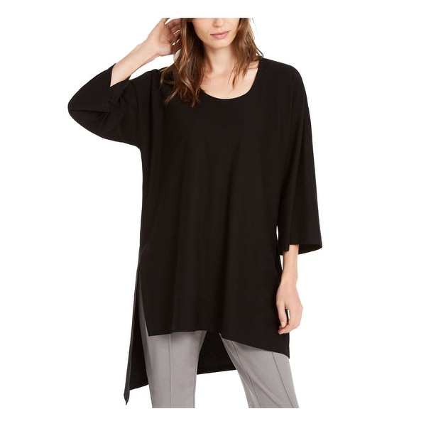 EILEEN FISHER Womens Black 3/4 Sleeve Scoop Neck Top Size XS