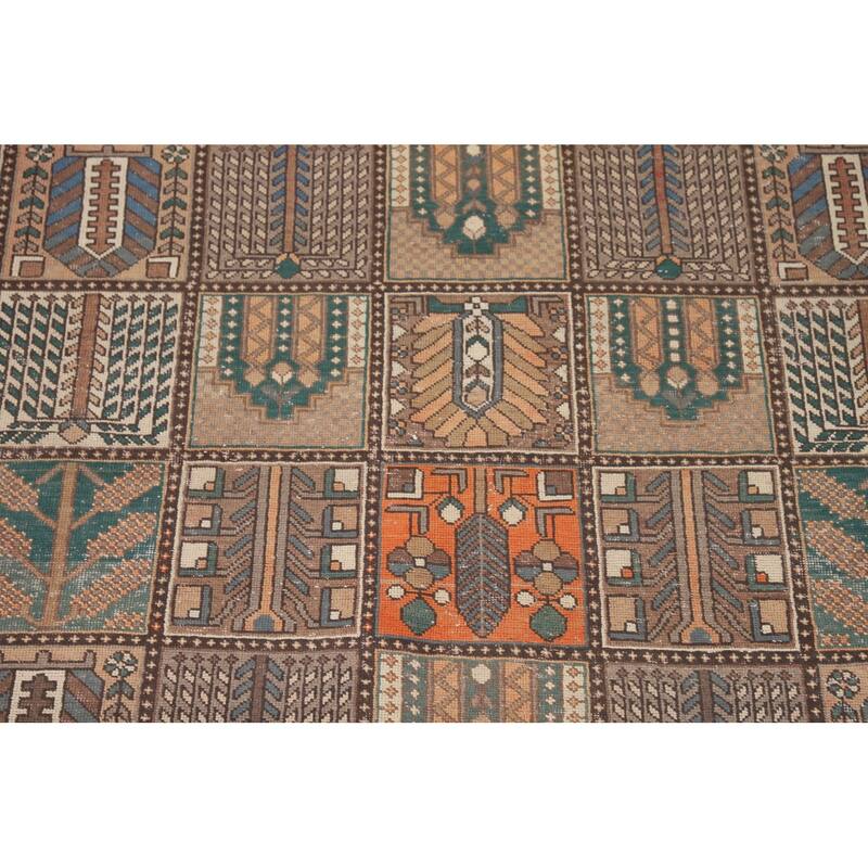 Garden Design Brown Bakhtiari Persian Vintage Rug Handmade Wool Carpet - 6'11"x 10'2"