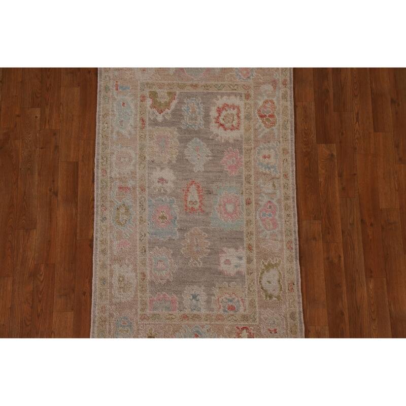 Brown Oushak Oriental Area Rug Handmade Wool Carpet - 2'10"x 4'11"
