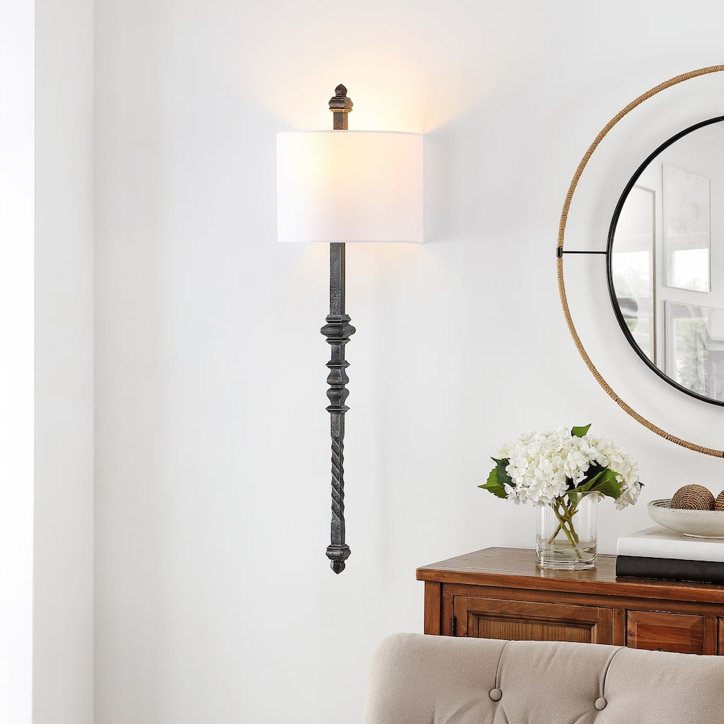 SAFAVIEH Lighting Camisha 1-Light Silver Black Wall Sconce - 12"x9"x40" - Silver/Black - 12Wx9Dx40H