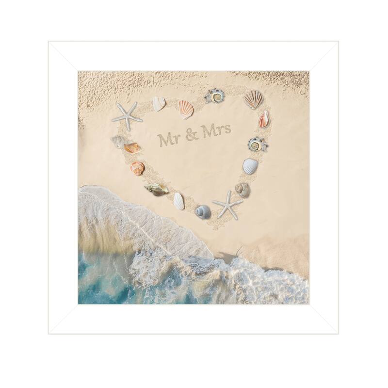 TrendyDecor4U Traditional "Marriage is a Beach" Framed Print Wall Art - Coastal - 15 x 15 - White
