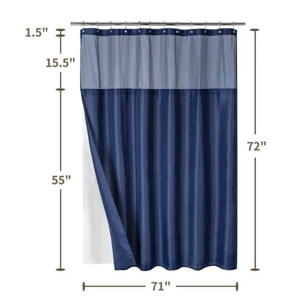 dimension image slide 4 of 5, Slub Linen Texture Shower Curtain with Snap-in Liner 12 Hooks Included
