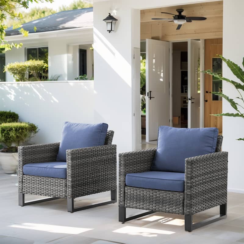 Patio Chairs Outdoor Wicker Chair with Cushion - Grey - Blue - Grey