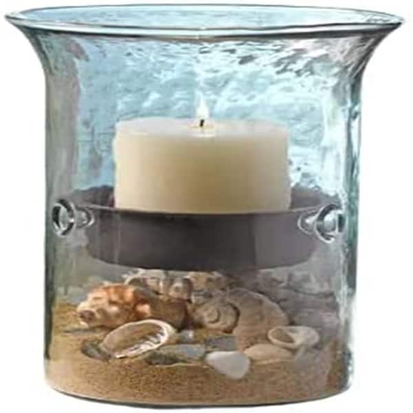 Glass Hurricane Candle Holder With Rustic Metal Insert, Small Exact
