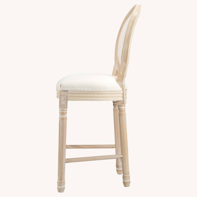 French Country Wooden Bar Stools Set of 2 with Upholstered Beige Seating