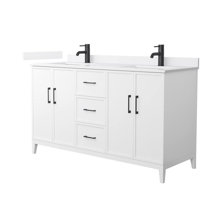Elan 60-inch Double Vanity, Cultured Marble Top - White, Black Trim, White Cultured Marble Top