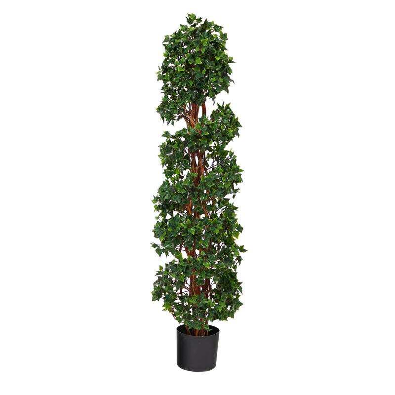 Artificial Spiral Topiary Tree - 4.5ft Indoor Outdoor Décor - English Garden Style Accent Plant - Green - 41-50 Inches