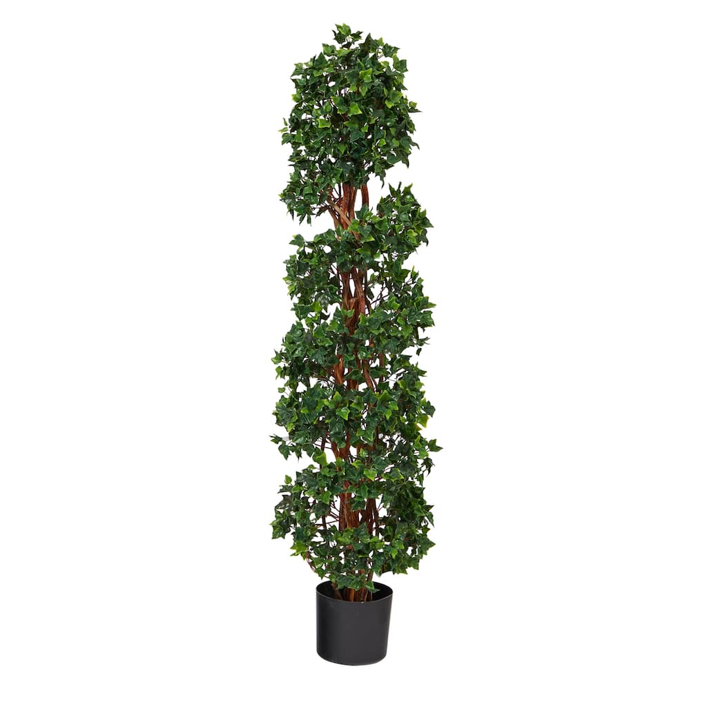 Artificial Spiral Topiary Tree - 4.5ft Indoor Outdoor Décor - English Garden Style Accent Plant - Green - 41-50 Inches
