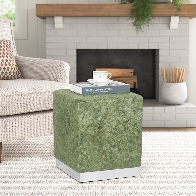 Adeco Ottoman Footrest Vanity Stool Gold Trim Footstool - Light Green