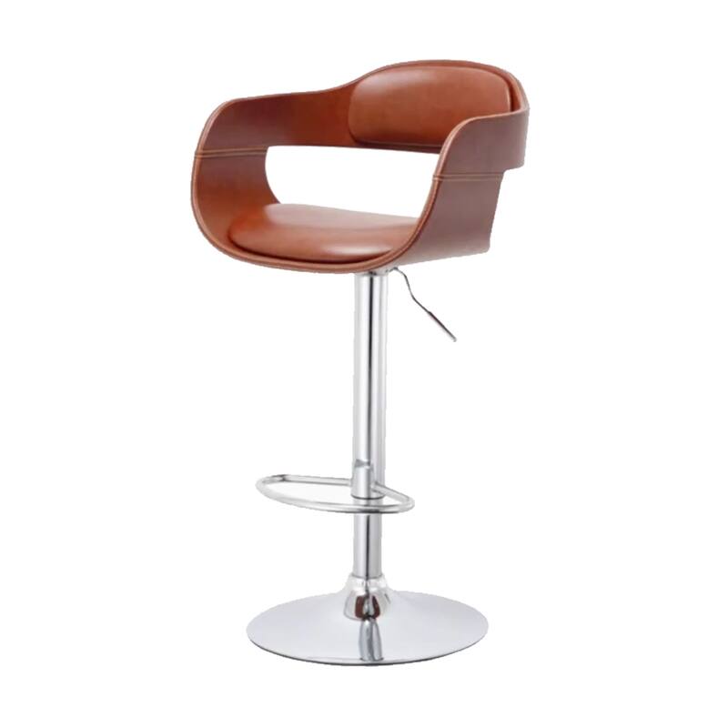 Modern Espresso Upholstered Adjustable Height Swivel Bar Stools with Footrest - 19.29" L x 19.29" W x 33.85-42.13" H