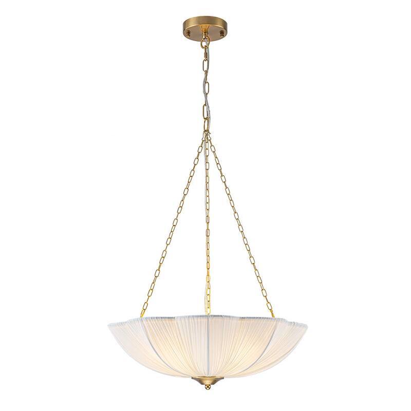 French Country White Ribbed Fabric Bloom Cage Pendant Light 19.3 in