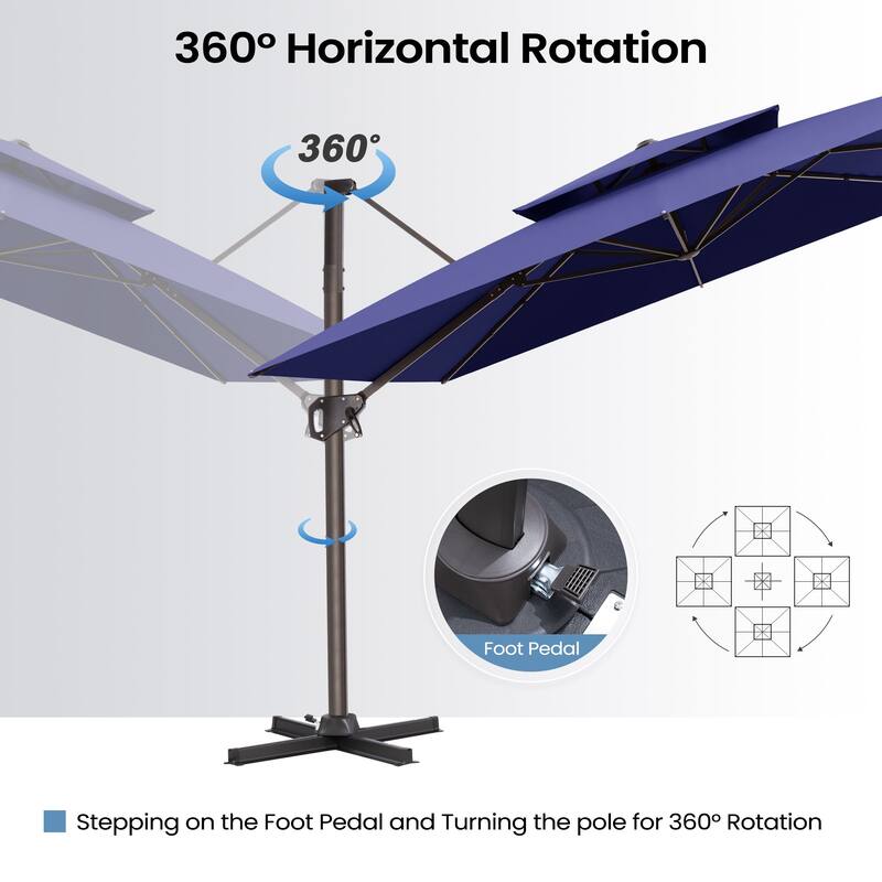 Outdoor 10FT Square Adjustable Offset Cantilever Patio Umbrella