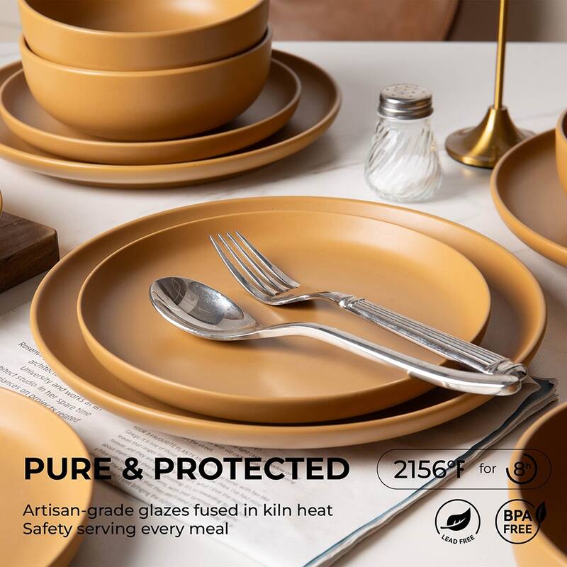 12PCS Stoneware Dinnerware Set, Microwave Dishwasher Safe Stackable