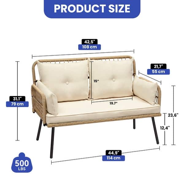 Moasis 42.5'' Beige Outdoor Patio Rattan Loveseat with Cushion